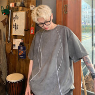 迪伽達短袖t恤男夏季新款潮牌不規(guī)則小眾個性高街美式復古痞帥寬松體恤 ZPFS-T230灰色 XL