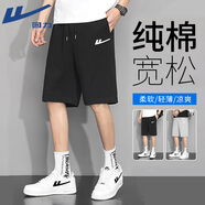 回力（Warrior）純棉短褲男士夏季透氣休閑褲子男寬松青少年跑步健身運動五分褲