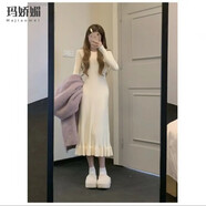 瑪嬌媚（Majiaomei）針織連衣裙套裝女裝2024秋冬新款修身顯瘦中長款毛衣外套打底裙子 單杏色連衣裙 均碼