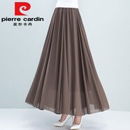 皮爾卡丹（pierre cardin）2025新款雪紡半身長裙女夏季高腰沙灘裙子跳舞半截大擺裙子a字 卡其色雪紡【腰圍1尺8到3尺】 180度裙長85厘米適合高157-165【