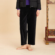指間沙原創(chuàng)女裝23冬季中式高腰微彈拉鏈條絨長褲休閑燈芯絨直筒褲 墨黑48 L