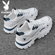 花花公子（PLAYBOY）輕奢高端男鞋春秋季新款軟底網(wǎng)面休閑鞋子男款透氣厚底增高老爹鞋 PL1611544白色 41