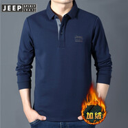 JEEP SPIRIT吉普休閑加絨翻領(lǐng)長(zhǎng)袖t恤寬松秋冬厚款棉質(zhì)混紡商務(wù)男士體恤衫 拼色領(lǐng)寶藍(lán) 加絨 XL 180 建議150-155斤