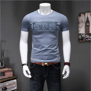 catwick 歐洲站短袖T恤男2023夏季男裝潮流絲光棉修身大碼體恤印花圓領(lǐng) 1188鐵灰藍 M