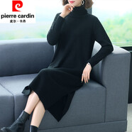 皮爾卡丹（pierre cardin）女裝秋冬季新款高領(lǐng)打底衫毛衣女士中長款過膝針織加厚開 皮爾卡丹黑色 S 皮爾卡丹