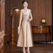 懷典參加婚禮穿的衣服女秋款氣質(zhì)婚宴禮服高貴敬酒晚禮服年輕喜婆 香檳色 4XL