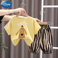 迪士尼（Disney）童裝男童夏裝短袖套裝2024洋氣女寶寶衣服潮兒童時(shí)髦帥氣兩件套 套裝[黃色]TOTO 90 建議身高[85左右]