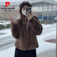 皮爾卡丹皮毛一體秋冬季新款水貂絨外套女短款保暖立領(lǐng)環(huán)保獺兔毛時(shí)尚外套 咖色 M 108-122斤