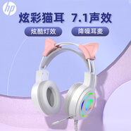 惠普（HP）H100游戲耳機頭戴式耳麥帶麥克風電競游戲暢玩黑神話悟空辦公學習多用 白色USB接口貓耳套裝