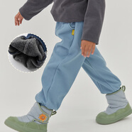 papa爬爬秋冬兒童針織牛仔休閑褲男女寶寶褲子卡通休閑百搭時(shí)髦潮 淺藍色 90 cm