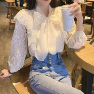 賢語復(fù)古氣質(zhì)設(shè)計感蝴蝶結(jié)系帶蕾絲襯衫女裝秋冬新款甜美氛圍感上衣潮 杏色 【收藏關(guān)注店鋪優(yōu)先發(fā)貨】 XL 建議111-140斤