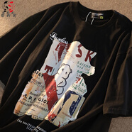 紫矜芙 歐美風(fēng)短袖T恤男oversize嘻哈上衣夏季情侶半袖上衣t CC35-SK小白熊黑色 XL