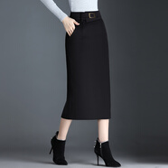 vuzrmm輕奢女裝品牌格子毛呢一步裙秋冬中長(cháng)款半身裙女2021新款高腰格紋包臀開(kāi)叉裙子 黑色毛呢A款 M腰圍2.0尺