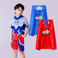 藍貝妮賽羅奧特曼衣服夏季超人服裝男童套裝小男孩夏裝兒童籃球服兩件套 賽羅+雙面披風(fēng) 150 碼建議身高140CM