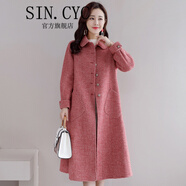 SIN.CYC女裝千鳥(niǎo)格毛呢大衣女中長(cháng)款秋冬裝娃娃領(lǐng)紅色格子女士外套潮 紅格子 M