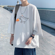 執(zhí)琴之手夏季新款冰絲七分袖T恤男潮流胖子寬松上衣服韓版休閑中袖體恤男 Q11040白色 2XL
