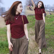 憶靈時(shí)尚半高領(lǐng)短袖t恤女2025春夏新款修身顯瘦上衣小個(gè)子百搭打底衫 紅色T恤 3XL (130-145斤）