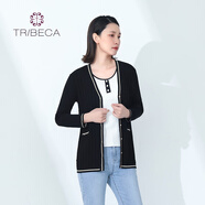翠貝卡春夏款女士開(kāi)衫長(cháng)袖修身百搭針織衫 黑色 L