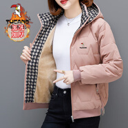 啄木鳥（TUCANO）羊羔絨棉服外套女秋冬新款洋氣加絨加厚保暖棉衣面包服夾克棉襖子 粉色 XL 建議110-125斤