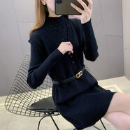 美連誠時尚套裝女套頭毛衣裙女秋冬2023新款女裝韓版連衣裙打底裙 黑色 S
