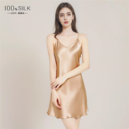 JTTCAC跨境歐美性感真絲睡裙女夏100%桑蠶絲簡約款家居服絲綢內(nèi)搭吊帶裙 琥珀金 M (80-95斤)