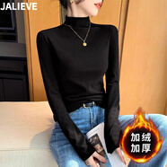 嘉麗薇半高領(lǐng)修身打底衫女2025秋冬內搭長(cháng)袖上衣高級感正肩顯瘦T恤外穿 黑色【德絨款】 L