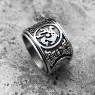 Rockpunk朋克搖滾歐美男士潮人個(gè)性不掉色高級感鈦鋼戒指復古霸氣單身食指十字架夸張朋克潮牌指環(huán) G款四大神獸戒 美碼9號