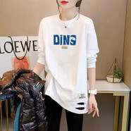 妃麗慕尚（FEILIMUSHANG）磨毛加厚打底衫女中長款2025秋冬新款洋氣長袖T恤女加絨內搭上衣 【薄款】303-231白色 L 建議120斤以內