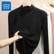 真維斯（JEANSWEST）打底衫女秋冬季新款雙面絨長(zhǎng)袖t恤上衣服加厚保暖立領(lǐng)純色內(nèi)搭 黑色 純色 L