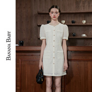香蕉寶貝（BANANA BABY）2024年初秋通勤小香風(fēng)連衣裙女圓領(lǐng)花邊設(shè)計(jì)感A字短裙D243LY521 杏色 M