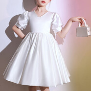 tunghsiaofei主持人禮服女童生日公主裙兒童小提琴高端鋼琴演奏表演演出服大童 白色短款 170 適合體重95-105斤