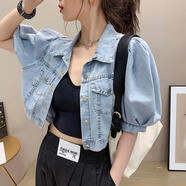 夏季2022新款朋克寬松朋克薄款女士短款牛仔外套流行上衣泡泡袖潮SN1012 圖片色【高品質(zhì)】 L