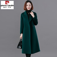 皮爾卡丹（pierre cardin）媽中年媽雙面羊絨大衣女中長(cháng)款2025秋冬新款系帶修身顯瘦毛呢外套 寶石綠 L 建議120-135斤
