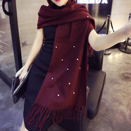 七襄圍巾女冬款兩用長(cháng)款披肩秋冬天韓版七襄純色學(xué)生流蘇百搭珍珠仿羊絨圍脖圍巾新年情人節禮物 酒紅色