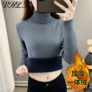 VHLK半高領(lǐng)羊毛衫女2024秋冬內搭套頭打底衫加絨毛衣女加厚一體絨上衣 深灰色【高 領(lǐng)款】 【加厚一體絨 XL 115-125斤