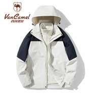 西域駱駝（VANCAMEL）三合一防風(fēng)沖鋒衣款男女夾克加厚保暖可拆卸登山服滑雪服運動外套 KY09A暖白/黑色-男 L