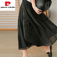皮爾卡丹（pierre cardin）夏季薄款絲質(zhì)歐根紗仙女裙女純色氣質(zhì)AA字裙時尚減齡中長款半身裙 黑色 4XL (165-180斤)