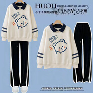 莞町初中生大童衣服13-15歲女加絨套裝12-15歲女孩衣服冬季加絨加厚 杏色上衣+233#黑色褲 套裝 160 cm