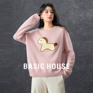 Basic House/百家好簡約風小馬印花套頭毛衣秋韓版圓領(lǐng)上衣針織衫 粉色 S (85-105斤）