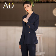 AD秋季新款高端干練西裝外套女英倫風(fēng)雙排扣時(shí)尚職業(yè)裝女裝氣質(zhì)工裝 藏青色西裝 XL