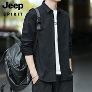 JEEP SPIRIT吉普襯衫男長袖春秋男士百搭上衣服裝長袖襯衫外穿工裝韓版襯衣潮 黑色1916 XL