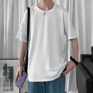 嘉曄短袖T恤男潮牌夏季寬松五分袖新款網(wǎng)紅潮流ins簡(jiǎn)約純白上衣 白色 S