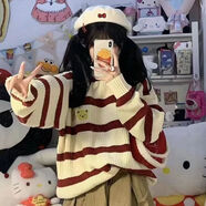 UJXW冬季學(xué)生高中生初中生女生毛衣打底衫冬天衣服日系甜美可愛小熊刺 杏色小熊刺繡毛衣【高質(zhì)量】 M80-108斤
