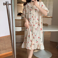 短袖睡裙女夏季玉桂狗公主風(fēng)連衣裙夏天薄款大碼孕婦開衫睡衣 WL-0520-櫻桃 M 160()