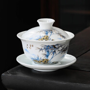 瓷牌茗茶具 蓋碗大號 青花陶瓷蓋碗花茶杯 白瓷三才碗杯敬茶碗泡茶 功夫茶具 【天下富竹】蓋碗