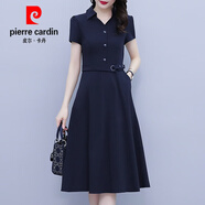 皮爾卡丹時(shí)尚簡(jiǎn)約大l碼女裝胖lmm氣質(zhì)遮肉顯瘦夏款2025連衣裙韓版收腰裙子 藏青色 L (建議100-115斤)