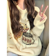 LDBE圓領毛衣女秋冬2025新款小眾設計感慵懶風軟糯套頭針織衫上衣長袖 嫩黃色 2XL
