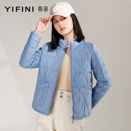易菲（YIFINI）寬松短款小個子棉衣外套春秋冬新款立領多色輕薄小棉襖2109L902 藍色 0S
