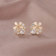 夢(mèng)君宸仙氣花朵耳釘潮氣質(zhì)耳環(huán)高級感貓眼石耳飾女耳夾無(wú)耳洞女 金色S925銀針