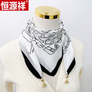 恒源祥磁扣棉麻小方巾絲巾女多功能春秋百搭感護頸小領(lǐng)巾懶人圍巾 白色線(xiàn)條簡(jiǎn)筆畫(huà)---磁吸扣棉麻(三